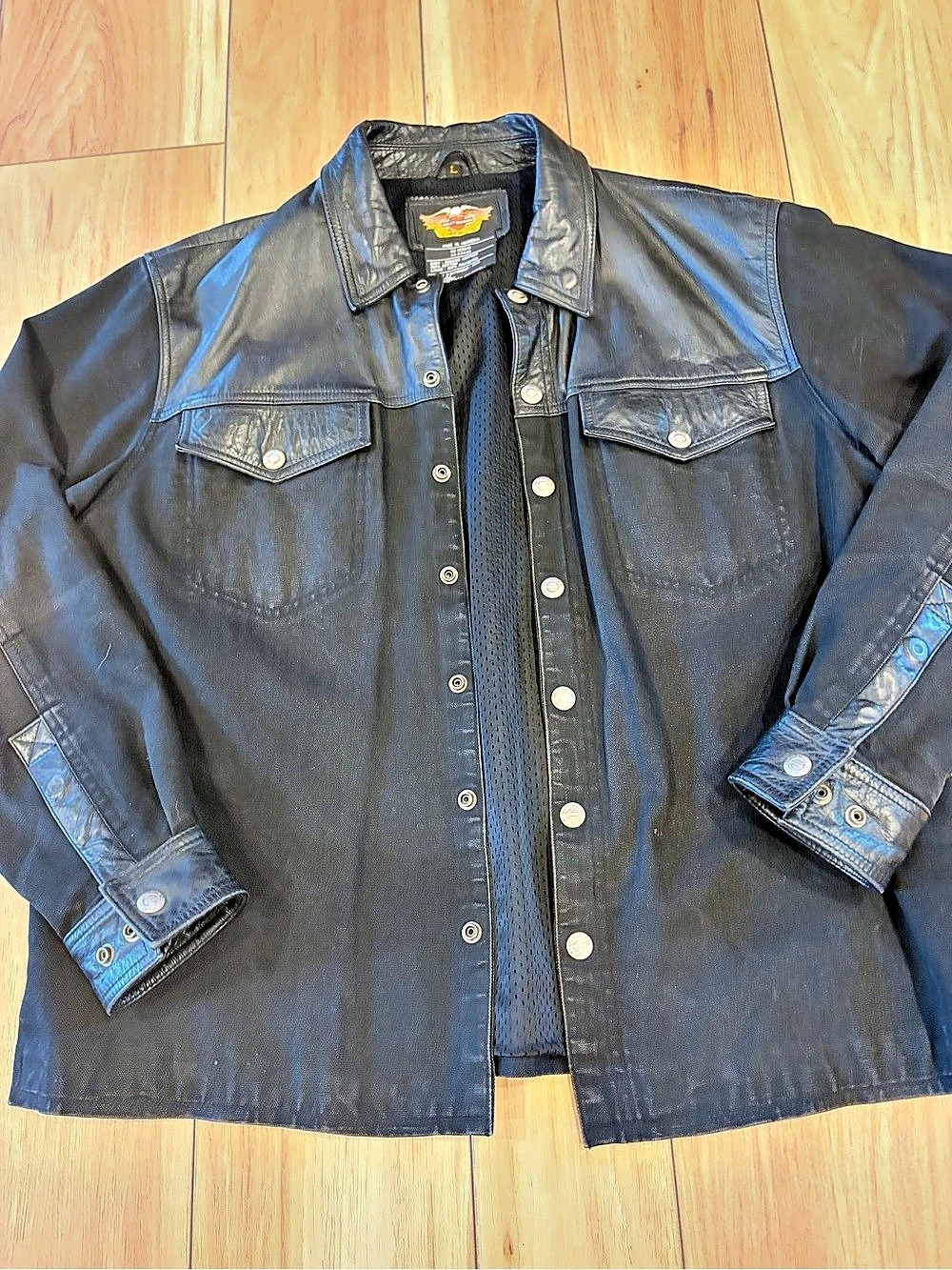 Vintage Harley-Davidson Black Cotton and Leather Trim Jacket